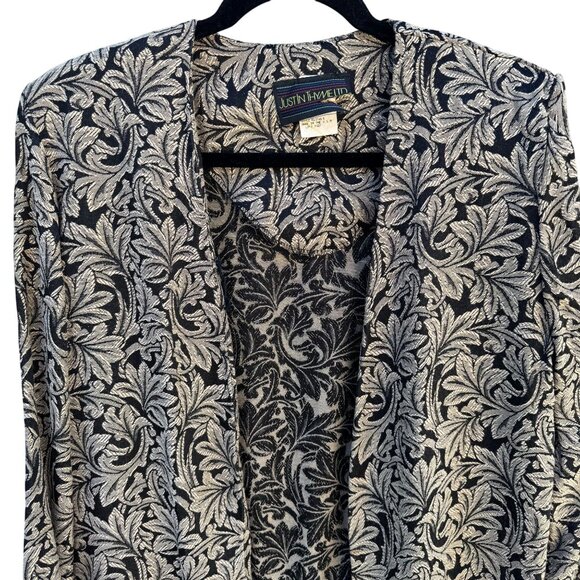 Just In Thyme Vintage Womens Leaf Pattern Brocade Cuff Sleeve Open Front Blazer - Picture 3 of 9